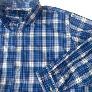 Polo Ralph Lauren Performance Dress Shirt Mens‎ 2XB  XXL Blue White Plaid Nylon